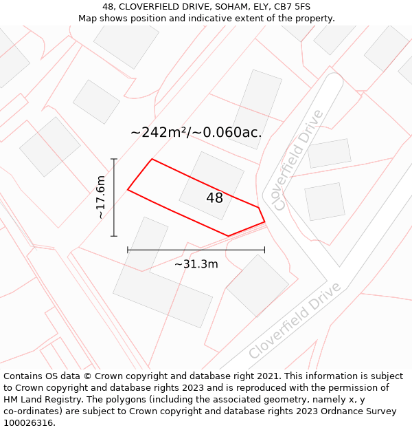 48, CLOVERFIELD DRIVE, SOHAM, ELY, CB7 5FS: Plot and title map