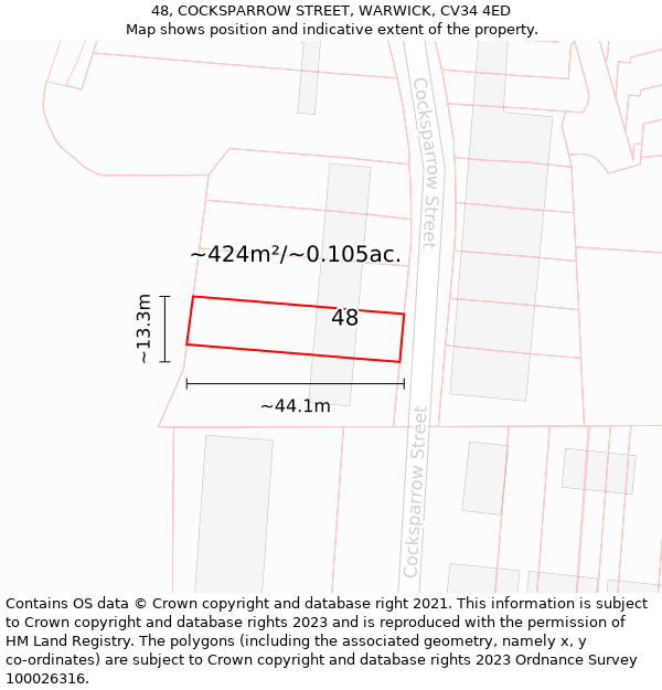 48, COCKSPARROW STREET, WARWICK, CV34 4ED: Plot and title map