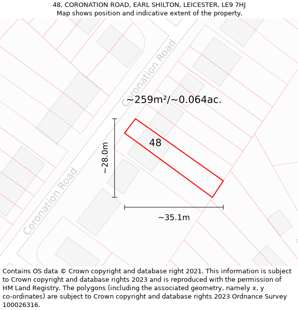 48, CORONATION ROAD, EARL SHILTON, LEICESTER, LE9 7HJ: Plot and title map