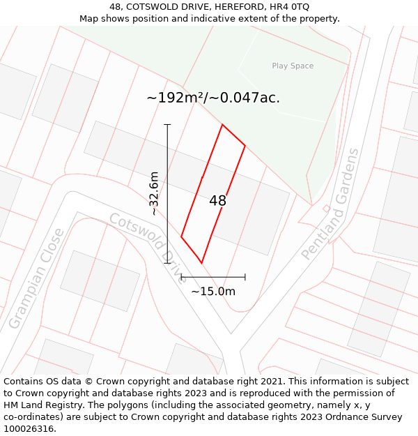 48, COTSWOLD DRIVE, HEREFORD, HR4 0TQ: Plot and title map