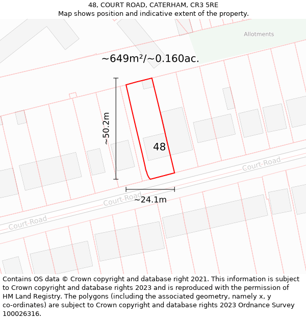 48, COURT ROAD, CATERHAM, CR3 5RE: Plot and title map