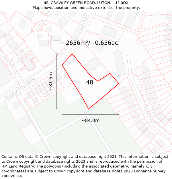 48, CRAWLEY GREEN ROAD, LUTON, LU2 0QX: Plot and title map