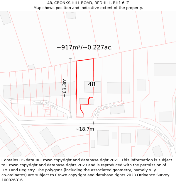 48, CRONKS HILL ROAD, REDHILL, RH1 6LZ: Plot and title map