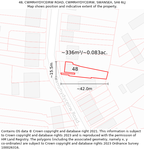 48, CWMRHYDYCEIRW ROAD, CWMRHYDYCEIRW, SWANSEA, SA6 6LJ: Plot and title map