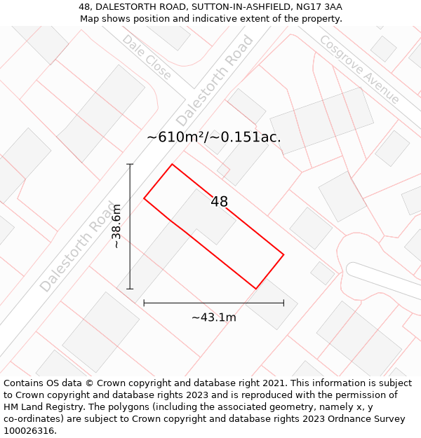 48, DALESTORTH ROAD, SUTTON-IN-ASHFIELD, NG17 3AA: Plot and title map