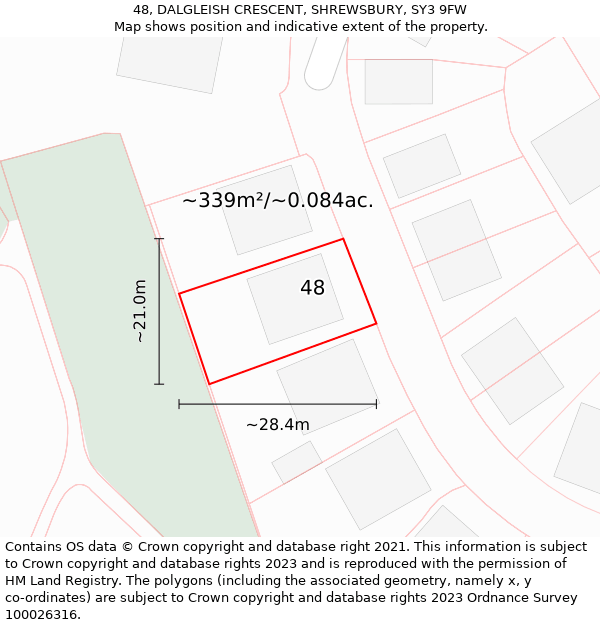 48, DALGLEISH CRESCENT, SHREWSBURY, SY3 9FW: Plot and title map