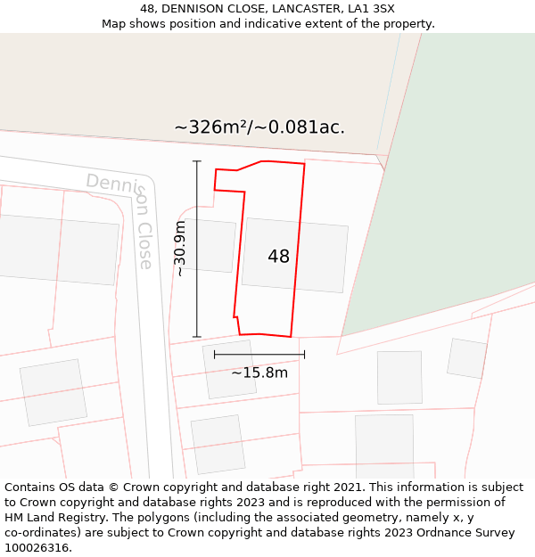 48, DENNISON CLOSE, LANCASTER, LA1 3SX: Plot and title map