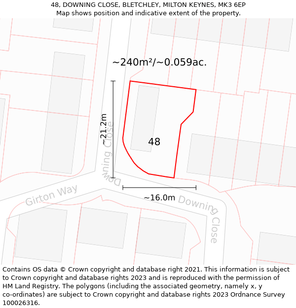 48, DOWNING CLOSE, BLETCHLEY, MILTON KEYNES, MK3 6EP: Plot and title map