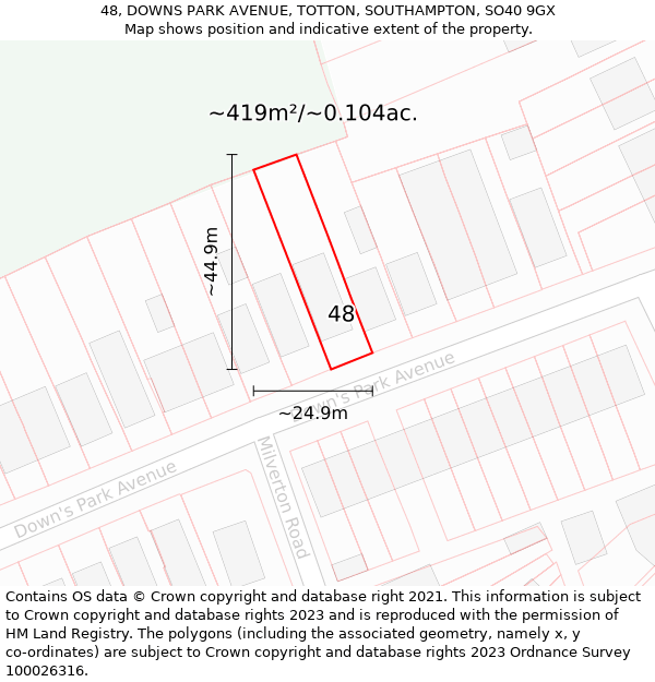 48, DOWNS PARK AVENUE, TOTTON, SOUTHAMPTON, SO40 9GX: Plot and title map