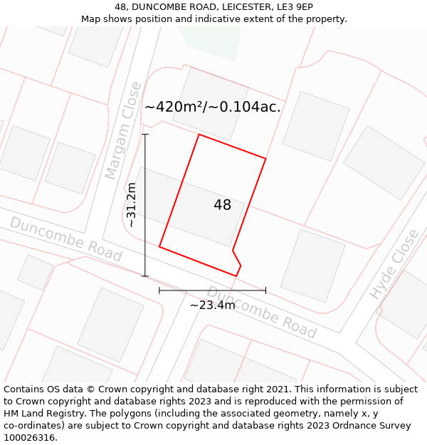 48, DUNCOMBE ROAD, LEICESTER, LE3 9EP: Plot and title map