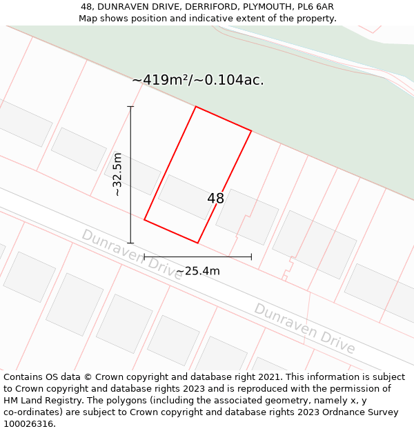 48, DUNRAVEN DRIVE, DERRIFORD, PLYMOUTH, PL6 6AR: Plot and title map