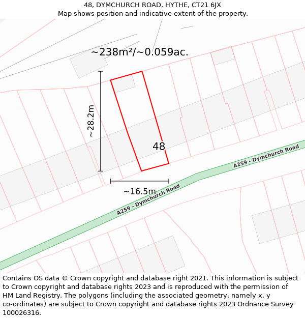 48, DYMCHURCH ROAD, HYTHE, CT21 6JX: Plot and title map