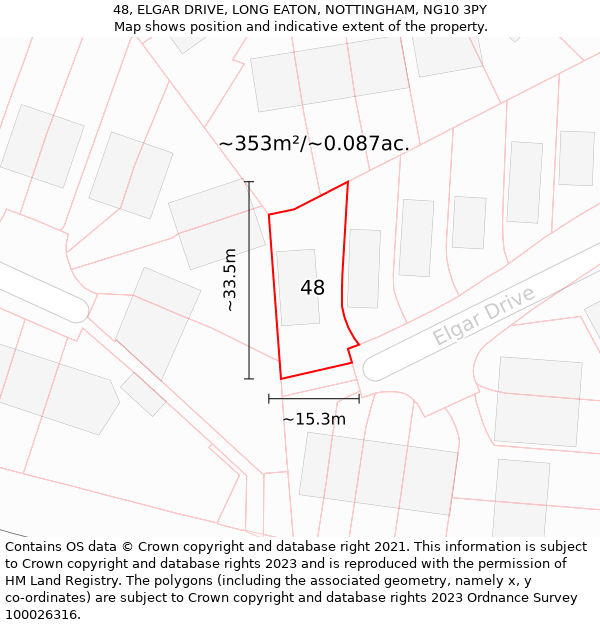 48, ELGAR DRIVE, LONG EATON, NOTTINGHAM, NG10 3PY: Plot and title map