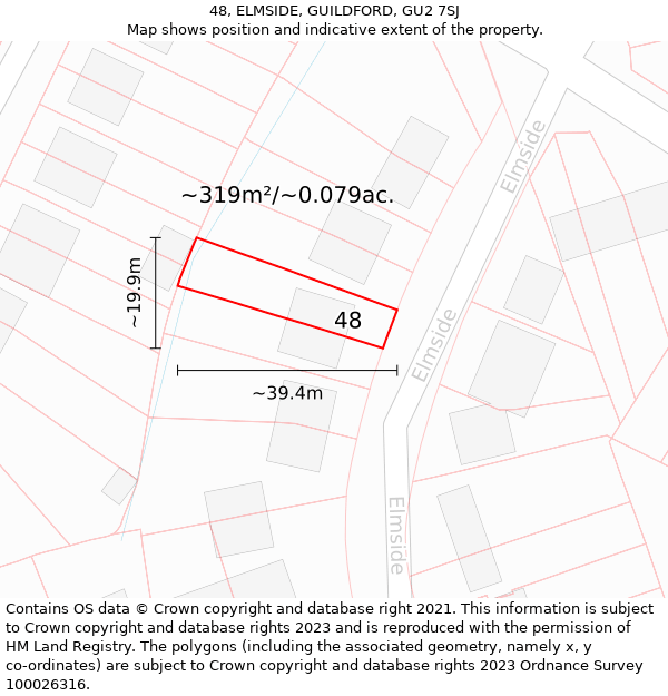 48, ELMSIDE, GUILDFORD, GU2 7SJ: Plot and title map