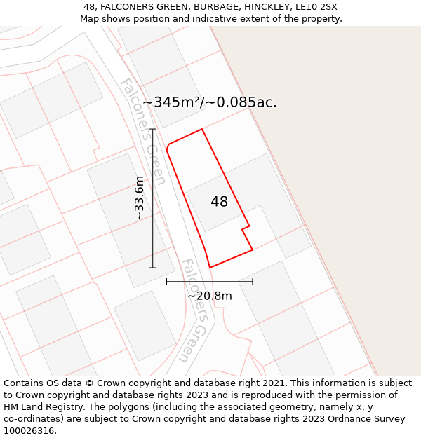 48, FALCONERS GREEN, BURBAGE, HINCKLEY, LE10 2SX: Plot and title map