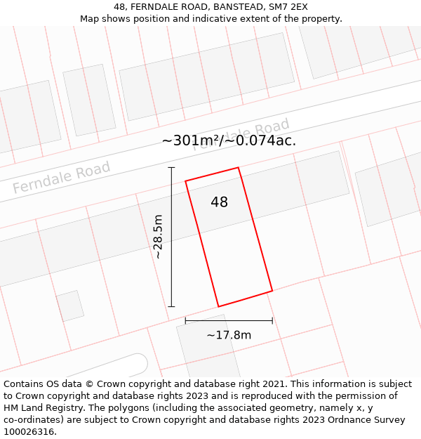 48, FERNDALE ROAD, BANSTEAD, SM7 2EX: Plot and title map