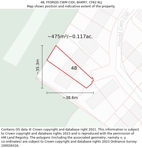 48, FFORDD CWM CIDI, BARRY, CF62 6LJ: Plot and title map