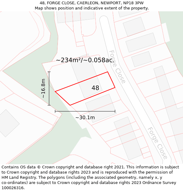 48, FORGE CLOSE, CAERLEON, NEWPORT, NP18 3PW: Plot and title map