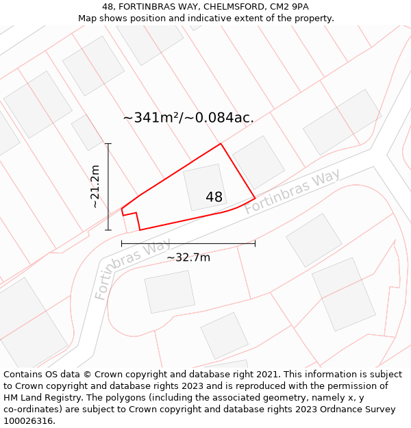 48, FORTINBRAS WAY, CHELMSFORD, CM2 9PA: Plot and title map