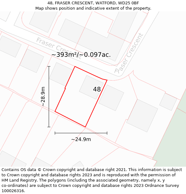 48, FRASER CRESCENT, WATFORD, WD25 0BF: Plot and title map