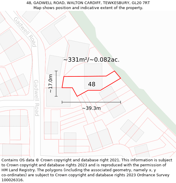 48, GADWELL ROAD, WALTON CARDIFF, TEWKESBURY, GL20 7RT: Plot and title map