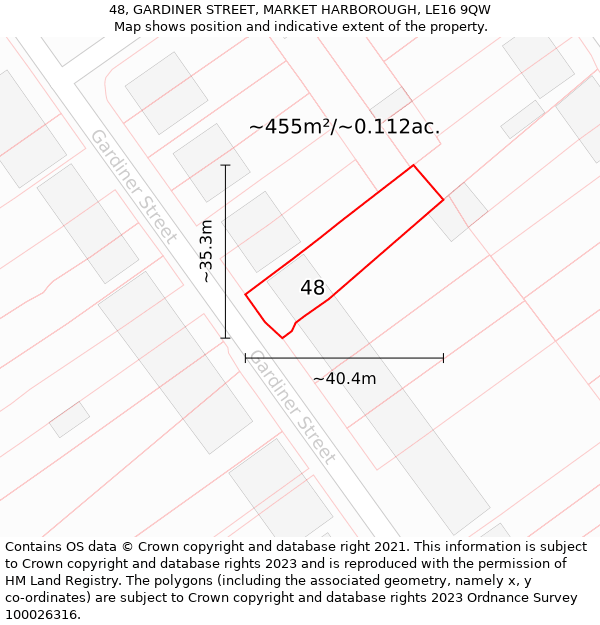 48, GARDINER STREET, MARKET HARBOROUGH, LE16 9QW: Plot and title map