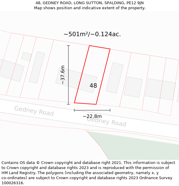 48, GEDNEY ROAD, LONG SUTTON, SPALDING, PE12 9JN: Plot and title map