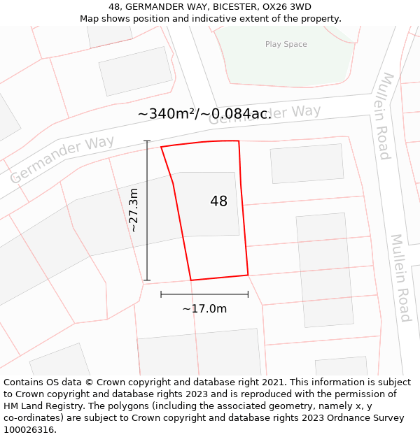 48, GERMANDER WAY, BICESTER, OX26 3WD: Plot and title map