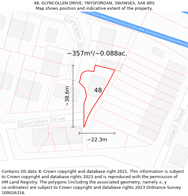 48, GLYNCOLLEN DRIVE, YNYSFORGAN, SWANSEA, SA6 6RS: Plot and title map