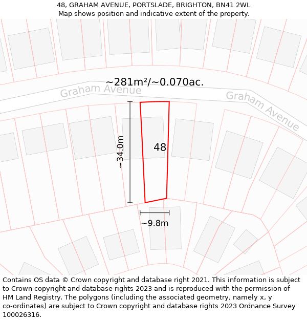 48, GRAHAM AVENUE, PORTSLADE, BRIGHTON, BN41 2WL: Plot and title map