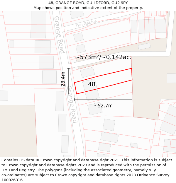 48, GRANGE ROAD, GUILDFORD, GU2 9PY: Plot and title map