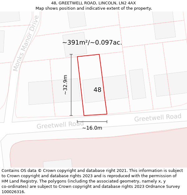48, GREETWELL ROAD, LINCOLN, LN2 4AX: Plot and title map