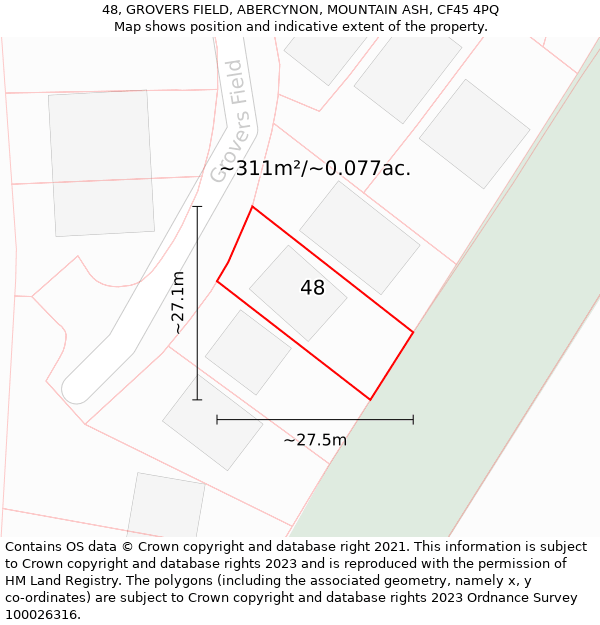 48, GROVERS FIELD, ABERCYNON, MOUNTAIN ASH, CF45 4PQ: Plot and title map