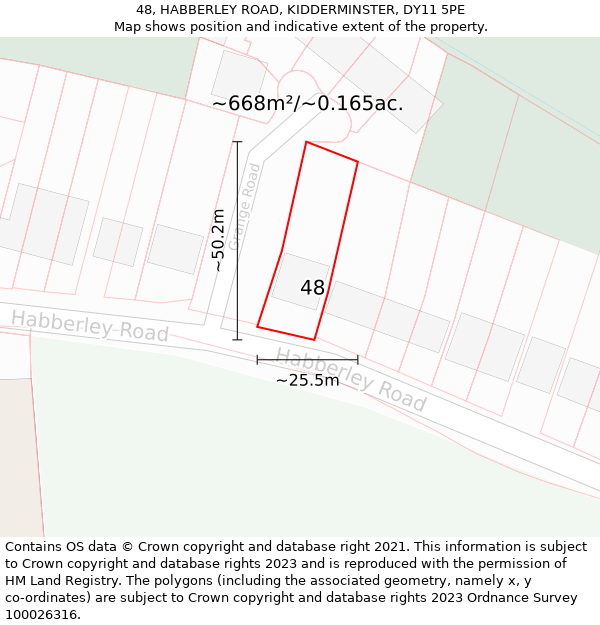 48, HABBERLEY ROAD, KIDDERMINSTER, DY11 5PE: Plot and title map