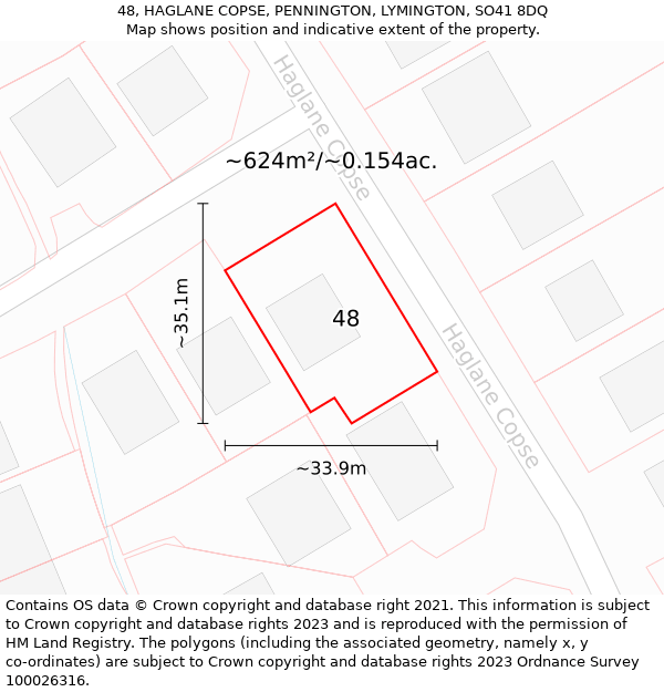 48, HAGLANE COPSE, PENNINGTON, LYMINGTON, SO41 8DQ: Plot and title map