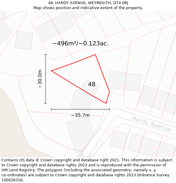 48, HARDY AVENUE, WEYMOUTH, DT4 0RJ: Plot and title map