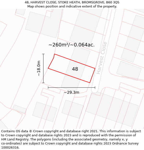 48, HARVEST CLOSE, STOKE HEATH, BROMSGROVE, B60 3QS: Plot and title map