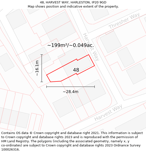 48, HARVEST WAY, HARLESTON, IP20 9GD: Plot and title map