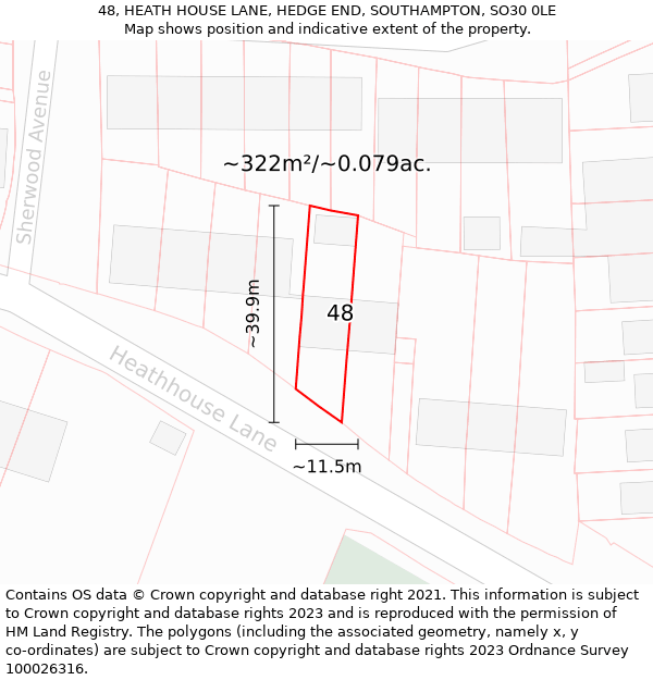 48, HEATH HOUSE LANE, HEDGE END, SOUTHAMPTON, SO30 0LE: Plot and title map