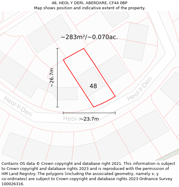 48, HEOL Y DERI, ABERDARE, CF44 0BP: Plot and title map