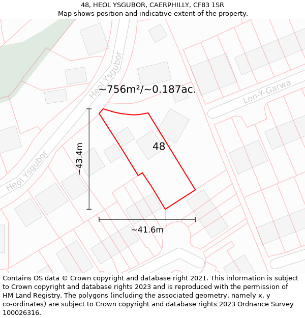 48, HEOL YSGUBOR, CAERPHILLY, CF83 1SR: Plot and title map