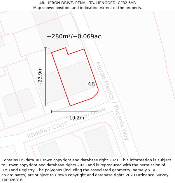 48, HERON DRIVE, PENALLTA, HENGOED, CF82 6AR: Plot and title map