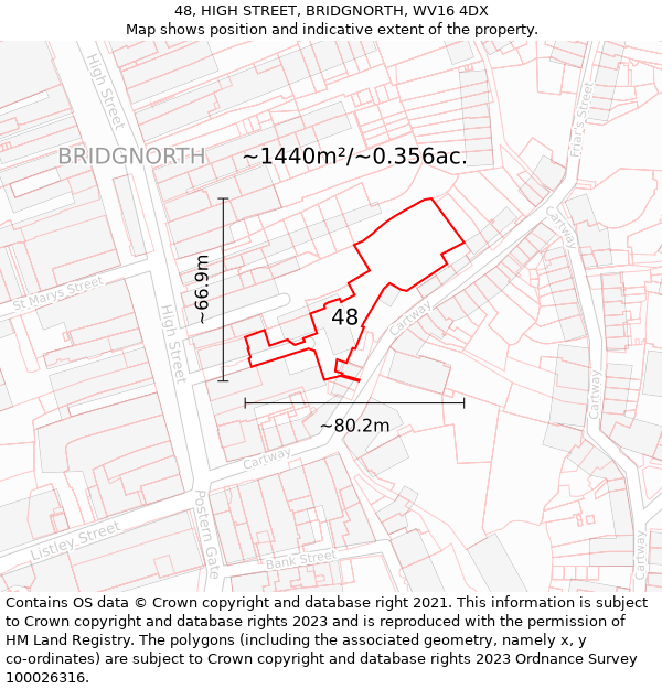 48, HIGH STREET, BRIDGNORTH, WV16 4DX: Plot and title map