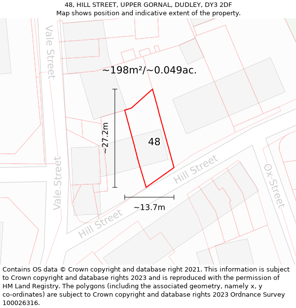 48, HILL STREET, UPPER GORNAL, DUDLEY, DY3 2DF: Plot and title map