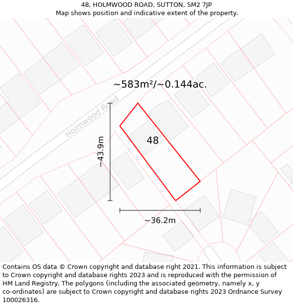 48, HOLMWOOD ROAD, SUTTON, SM2 7JP: Plot and title map