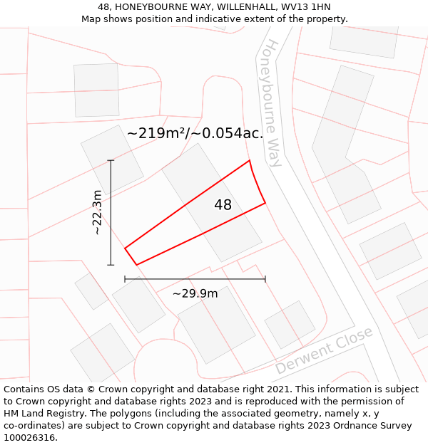 48, HONEYBOURNE WAY, WILLENHALL, WV13 1HN: Plot and title map