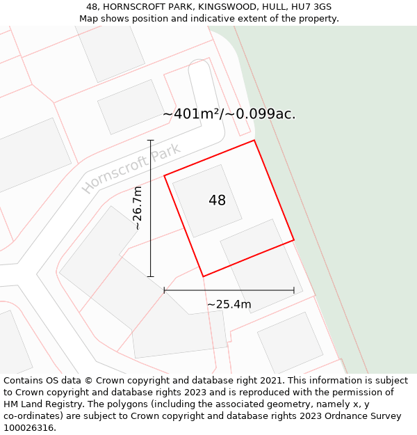 48, HORNSCROFT PARK, KINGSWOOD, HULL, HU7 3GS: Plot and title map