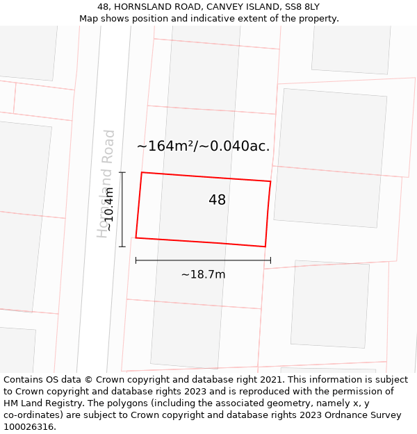 48, HORNSLAND ROAD, CANVEY ISLAND, SS8 8LY: Plot and title map