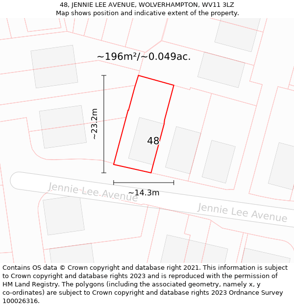 48, JENNIE LEE AVENUE, WOLVERHAMPTON, WV11 3LZ: Plot and title map