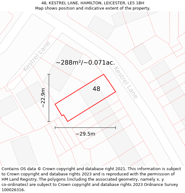 48, KESTREL LANE, HAMILTON, LEICESTER, LE5 1BH: Plot and title map